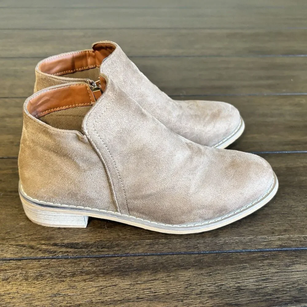 Seven 7 Ankle Boots Womens Size 8 Brown Tan Faux Suede Side Zip Booties
